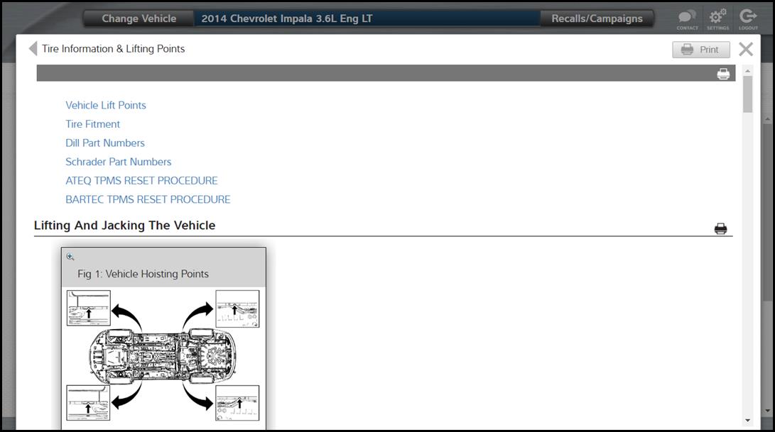 Mitchell 1 ProDemand Tire Information and Lifting Points